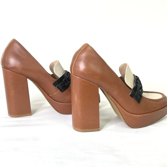 Steve Madden Rhylee Brown Black Loafer Platform Heels Shoes Women's Size 9.5 - Picture 8 of 10